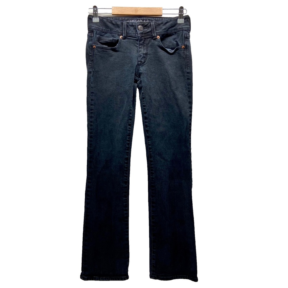 American Eagle Jeans Women's 2 Black Low Rise AEO Kick Boot Stretch Denim GUC